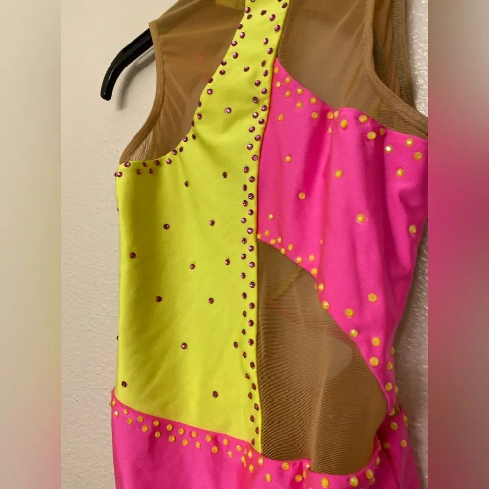 Patrick J dance custom Solo neon pink yellow gravity leotard illusion MA adult